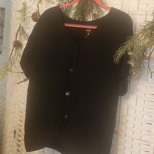 Elle Black Button-Front Knot Hem Skirt Set Top